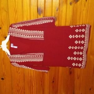 girl med dress Burgundy with ivory emrboidered accents